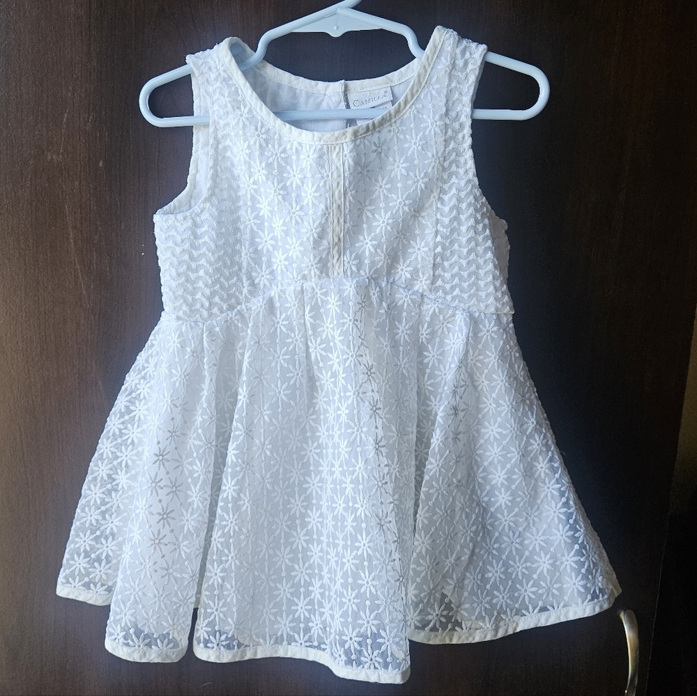 Camilla White Dress with Embroidered Pattern Size 3T